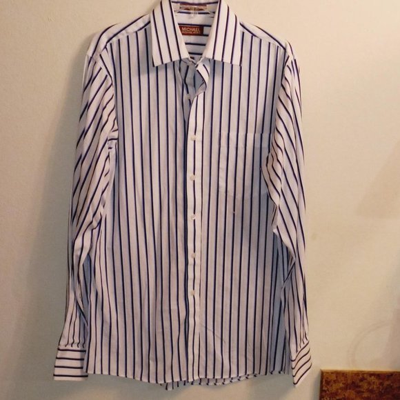 Michael Kors Mens Striped button up Shirt 16 36/37 Large , blue & white - Picture 3 of 7